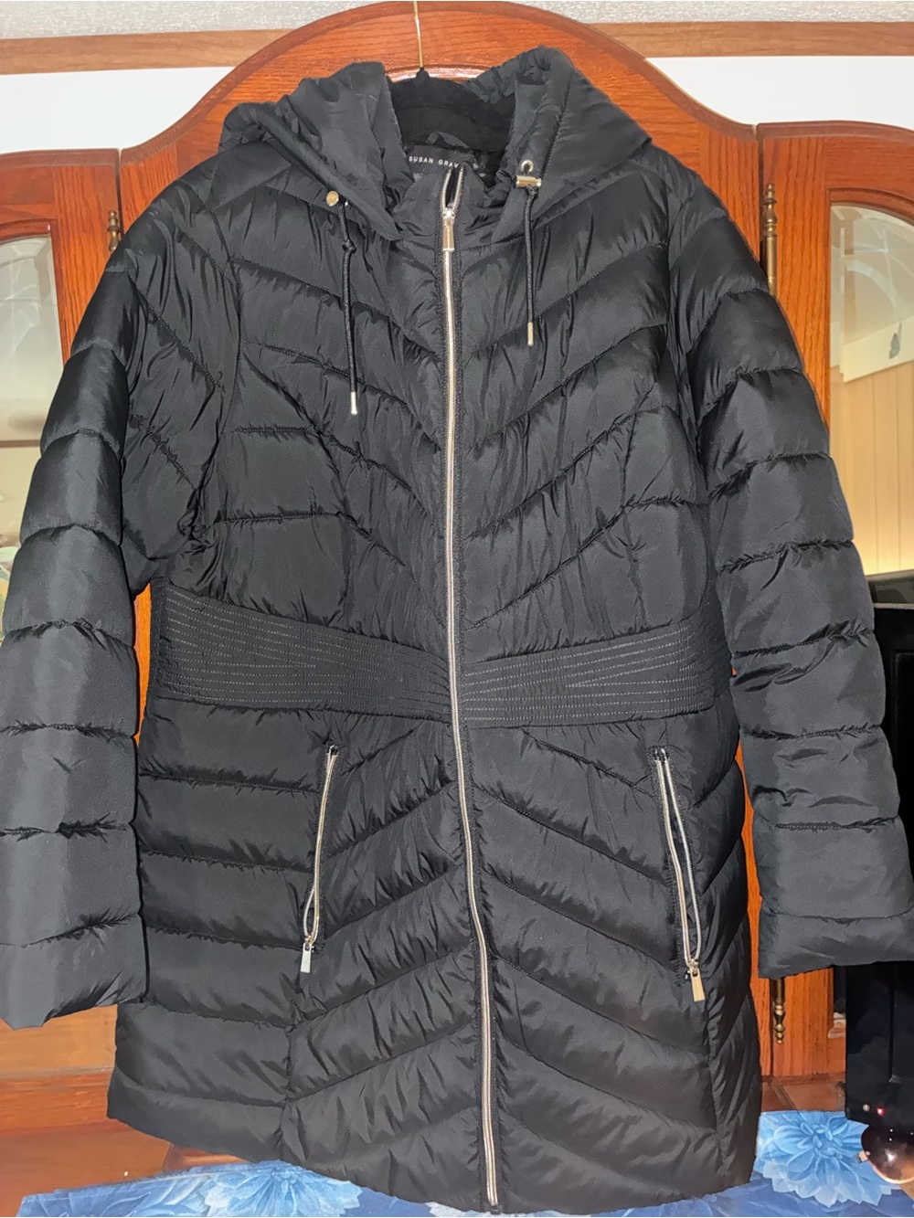 Susan Graver Black Quilted Hooded Puffer Coat